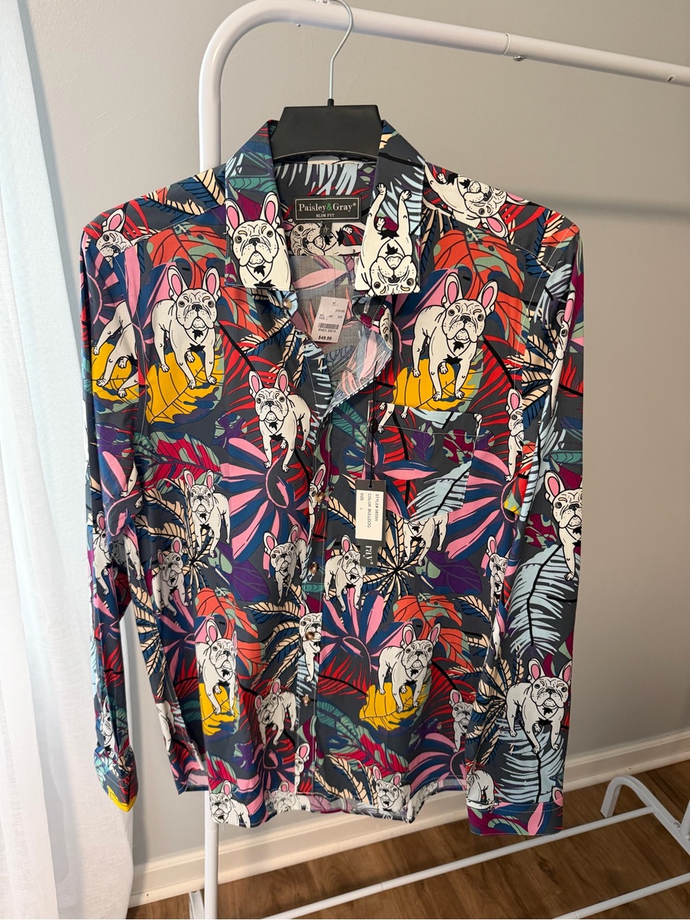 Paisley & Gray Men’s Multicolor Tropical French Bulldog Button-Down Shirt